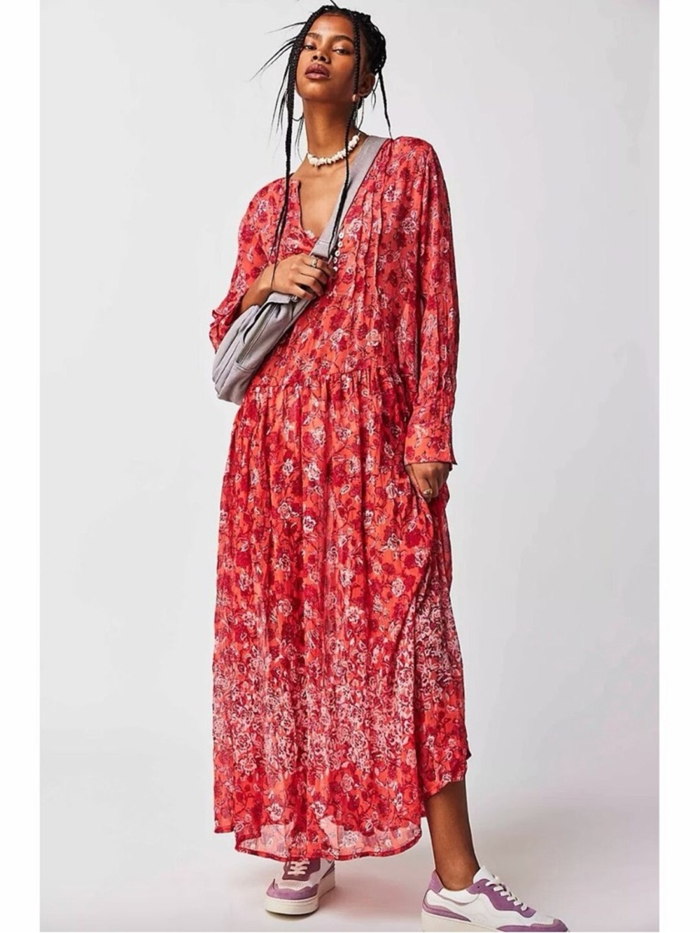 Free People Coral Floral Sheer Tiered Maxi Dress - Picture 3 of 16